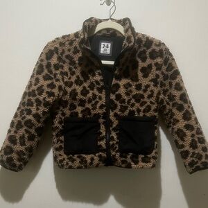 CottonOn Kids Leopard Zipper Teddy Bomber Jacket Size 7-8